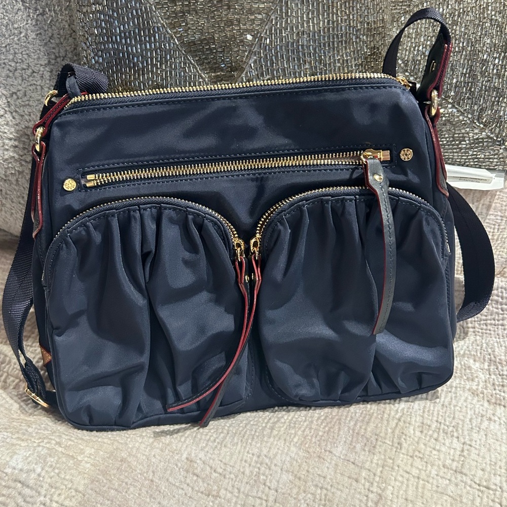 MZ Wallace Navy Blue  Crossbody Bag with Gold Accents